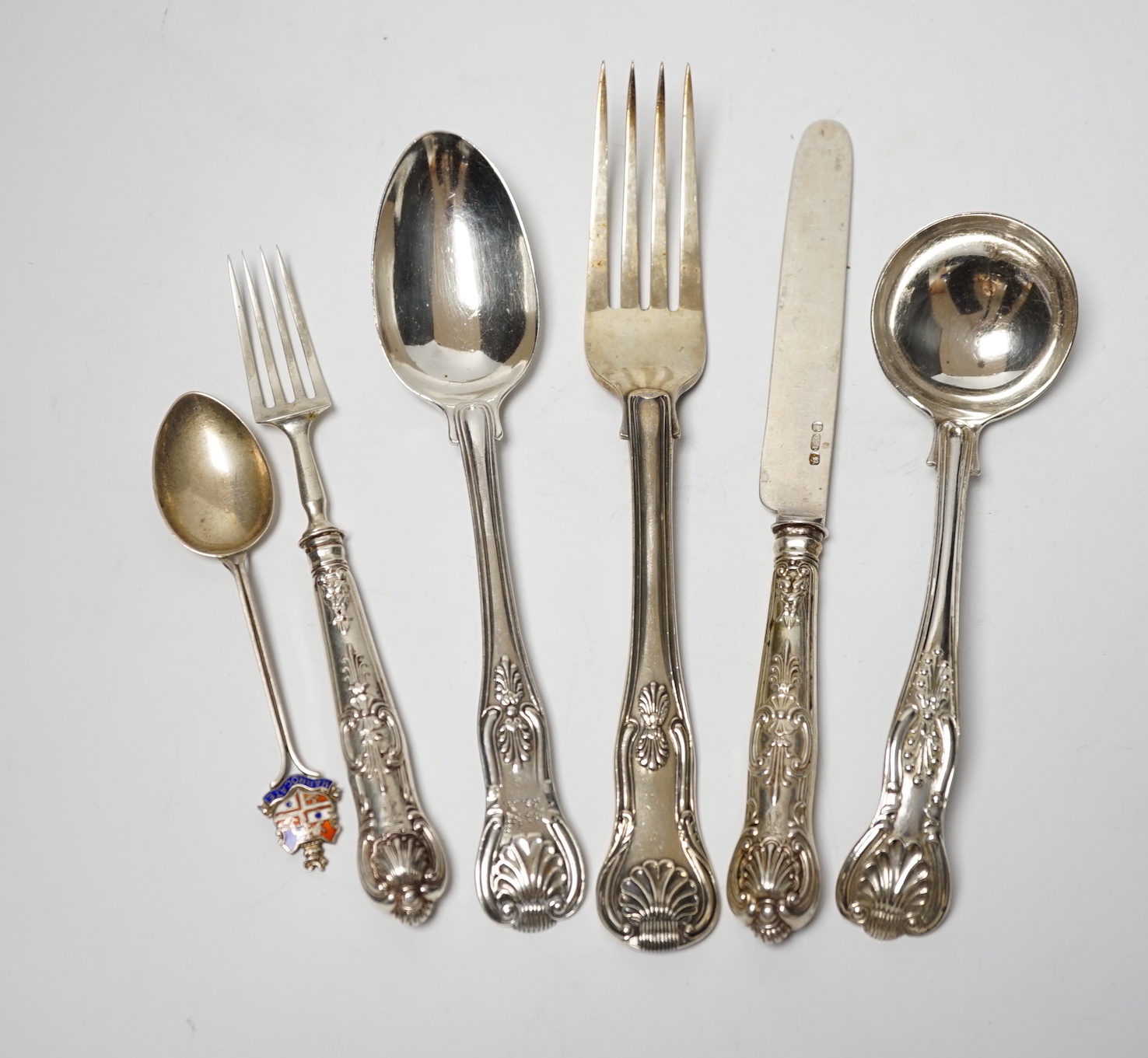 A matched part canteen of late Victorian silver lily pattern flatware, comprising thirty nine items, mainly Aldwinckle & Slater, London, 1893 and a quantity of other silver flatware, various dates and makers, weighable s
